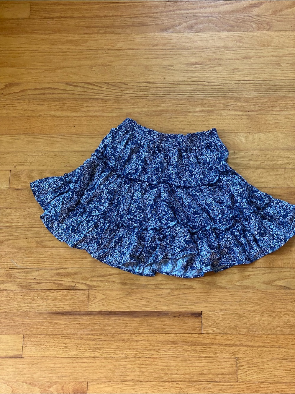 Blue Floral Tiered A-Line Skirt